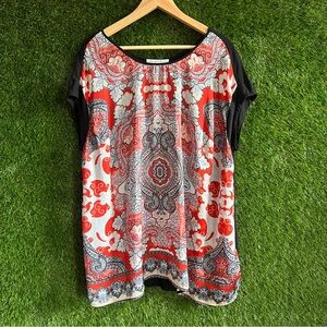 Daniel Rainn Paisley Mixed Media Short Sleeve Top XXL Plus Curvy